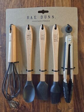 Rae Dunn Natural Wood and Black 5-Piece Mini Utensil Set
